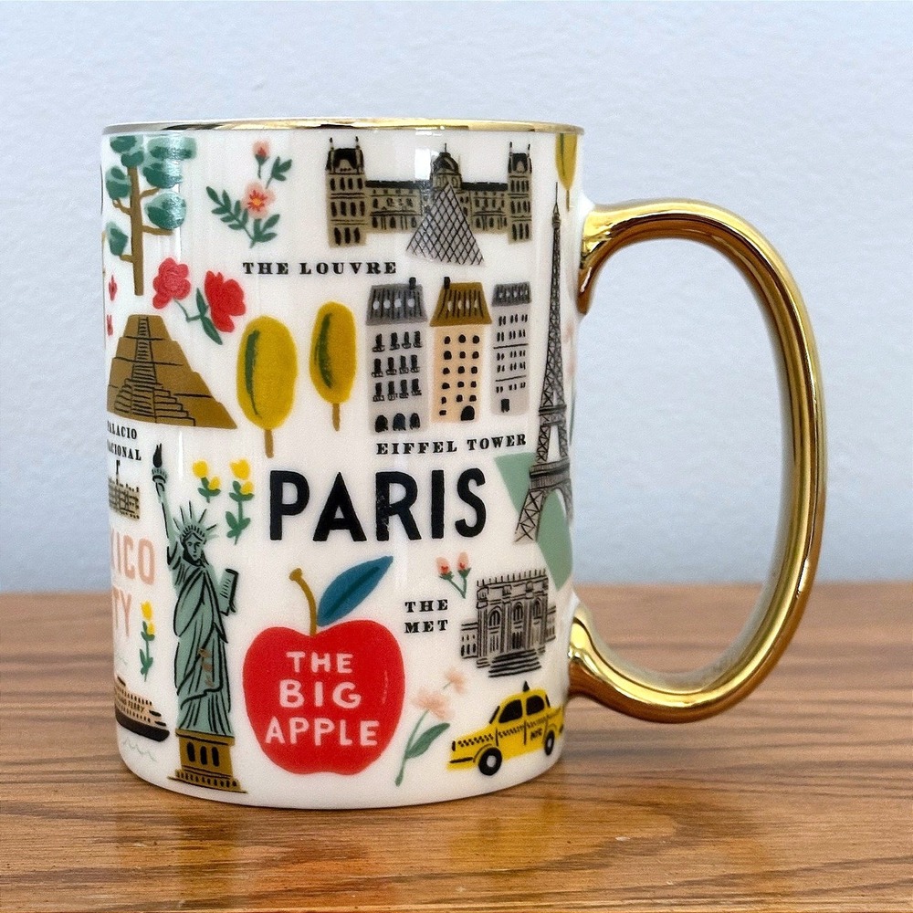 Rifle Paper Co‎ Travel Cities Landmarks Porcelain Mug Gold Handle